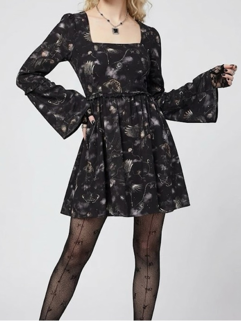 Disturbia Crimson Magpie and Moth Print Mini Ruffle Dress 10